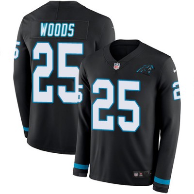 Nike Carolina Panthers #25 Xavier Woods Black Team Color Men's Stitched NFL Limited Therma Long Sleeve Jersey
